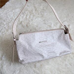 Mila Schon Italy Elegant Cream and Pink Croc-Embossed Shoulder Bag